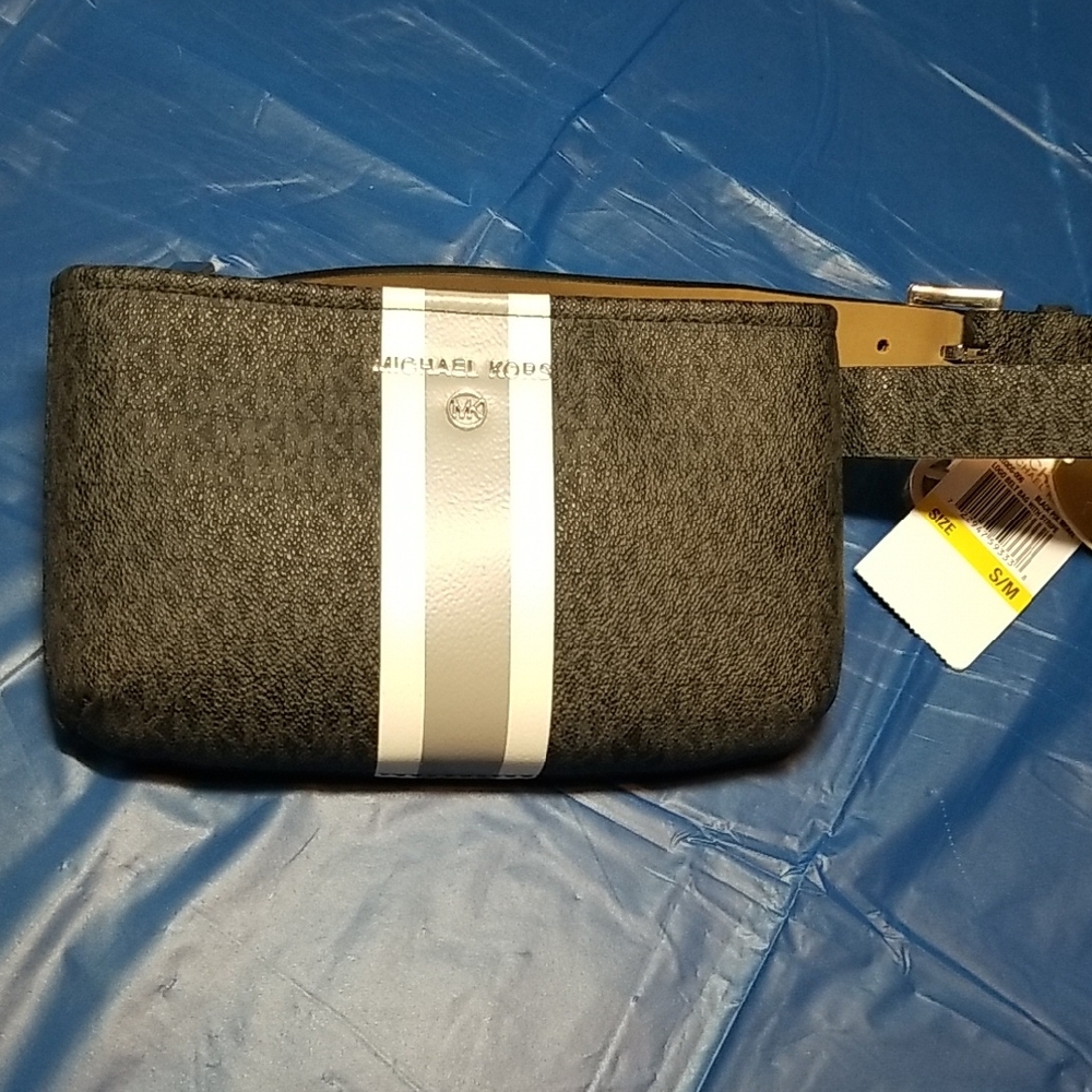 Michael Kors Women's Black Belt Bag with Gray Stripe